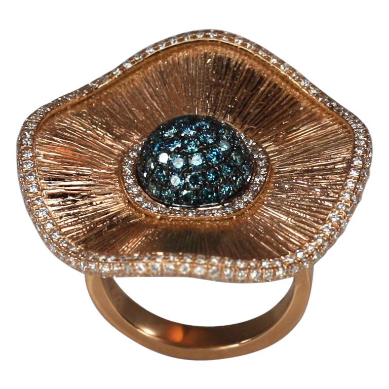 Georgios Collections Bague à anneau en or rose 18 carats avec diamants bleus et blancs multicolores