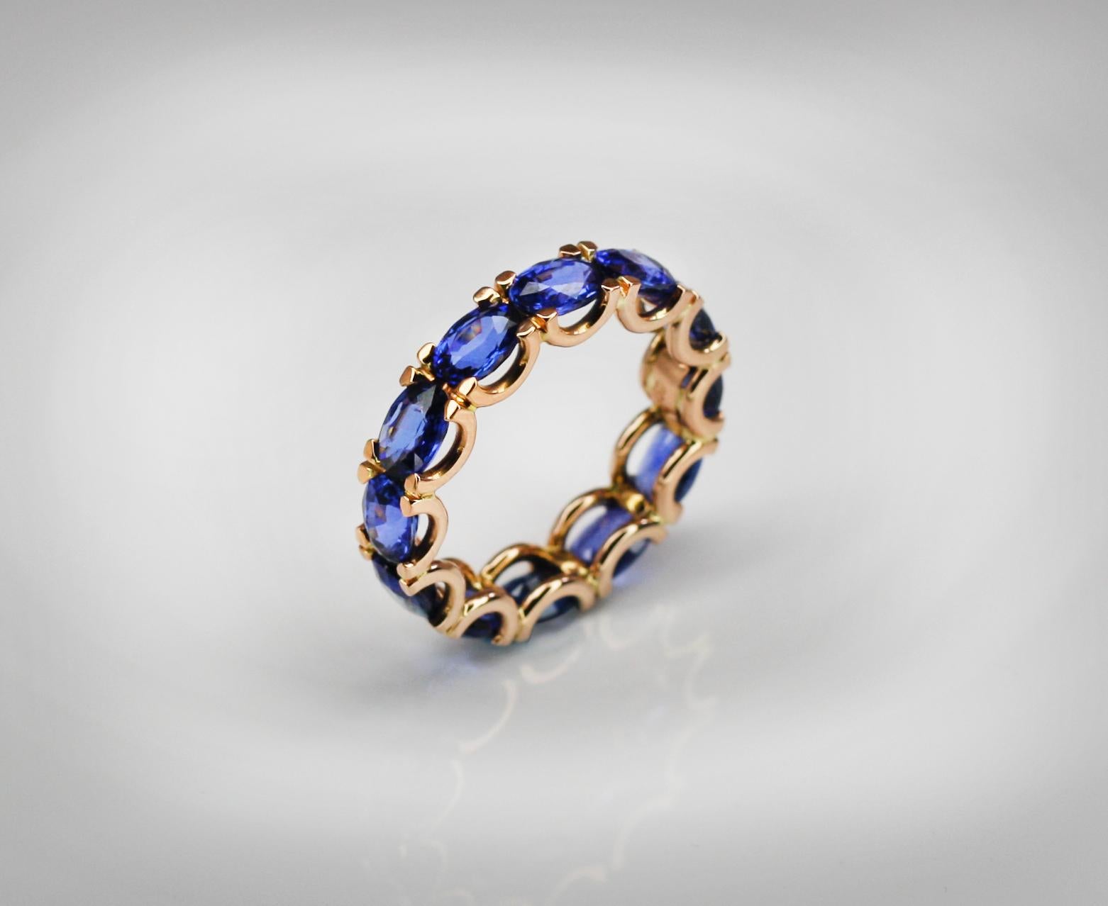 Georgios Collections 18 Karat Rose Gold Natural Blue Sapphire Eternity Band Ring For Sale 7