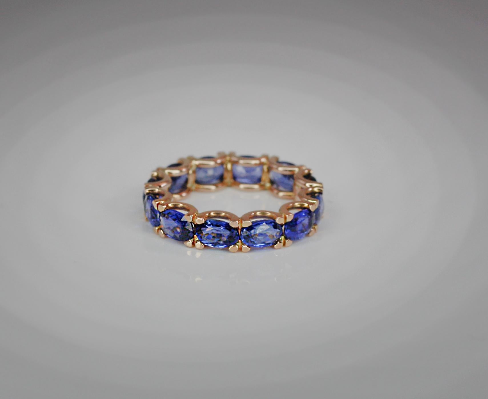 Contemporary Georgios Collections 18 Karat Rose Gold Natural Blue Sapphire Eternity Band Ring For Sale