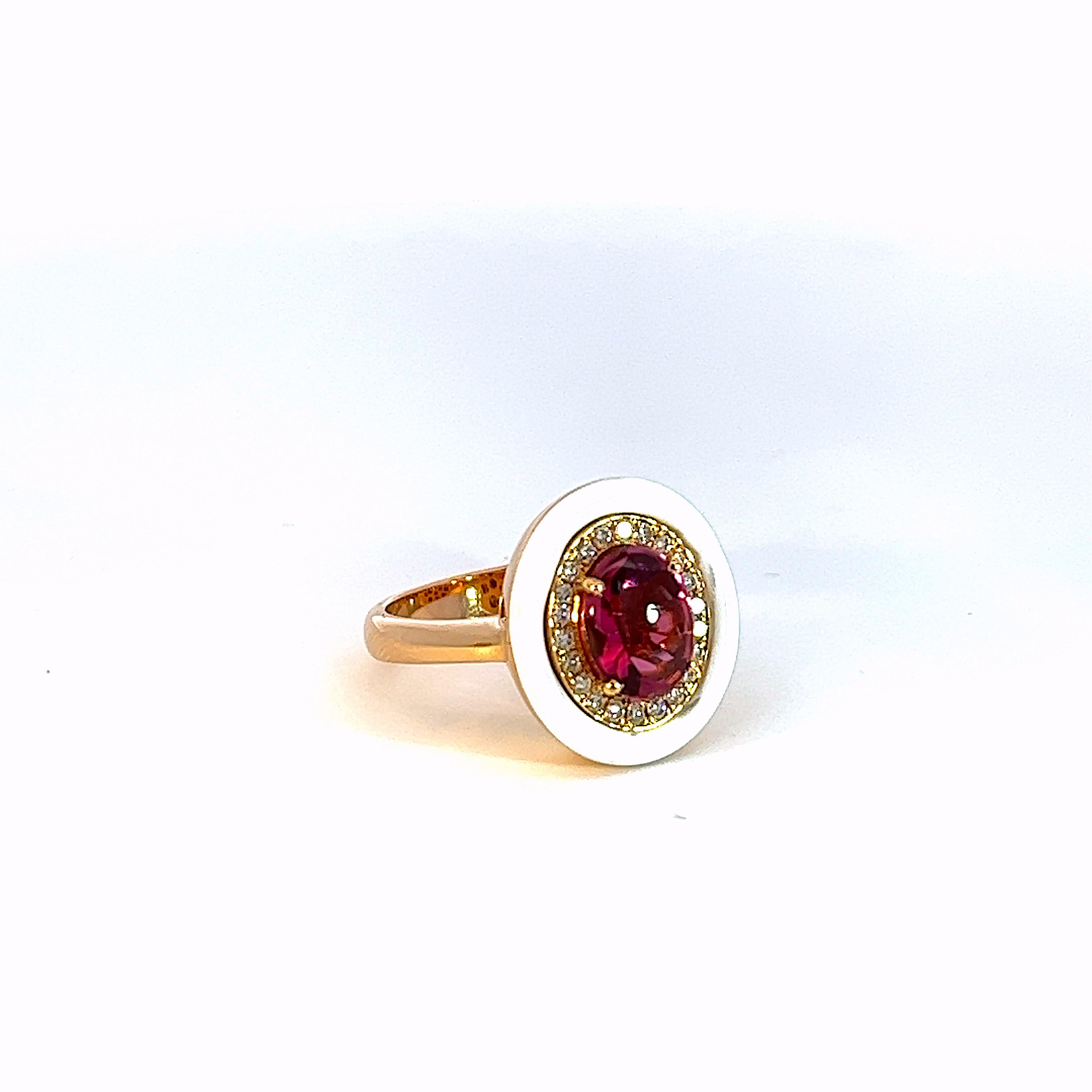 Georgios Collections 18 Karat Rose Gold Pink Tourmaline and Enamel Diamond Ring For Sale 2