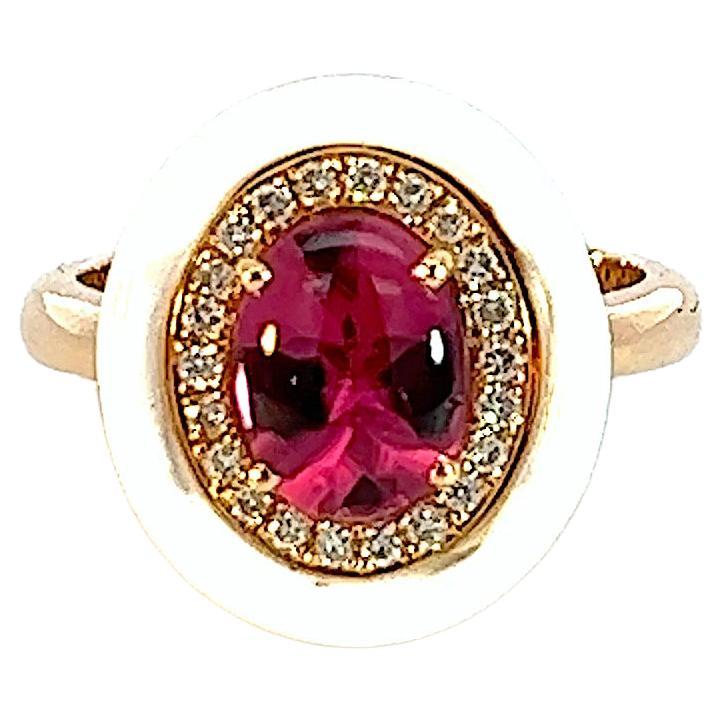 Georgios Collections 18 Karat Rose Gold Pink Tourmaline and Enamel Diamond Ring For Sale 3
