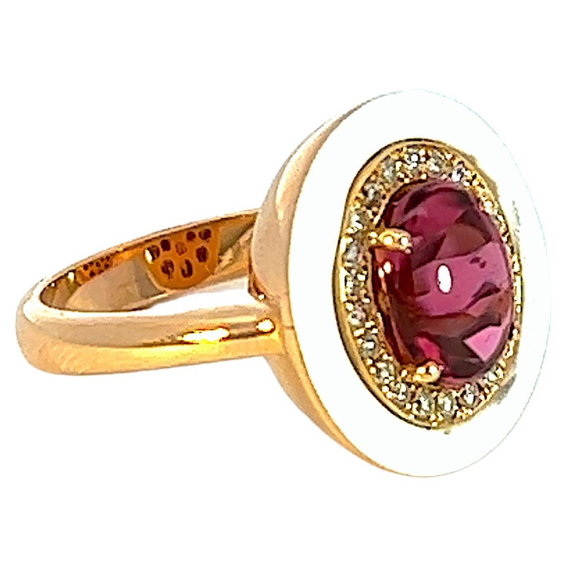 Georgios Collections 18 Karat Rose Gold Pink Tourmaline and Enamel Diamond Ring For Sale