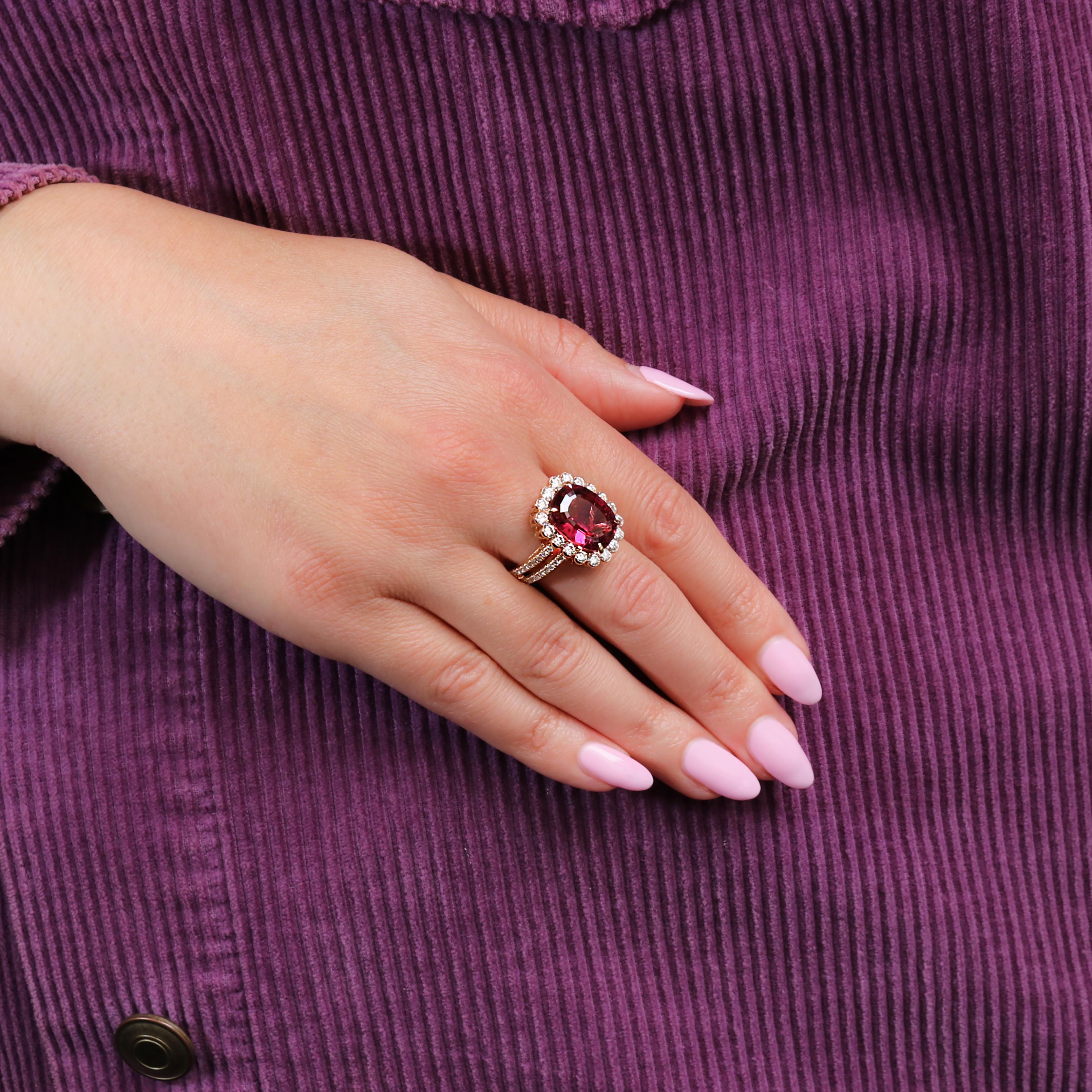 Georgios Collections 18 Karat Rose Gold Pink Tourmaline Diamond Ring For Sale 5
