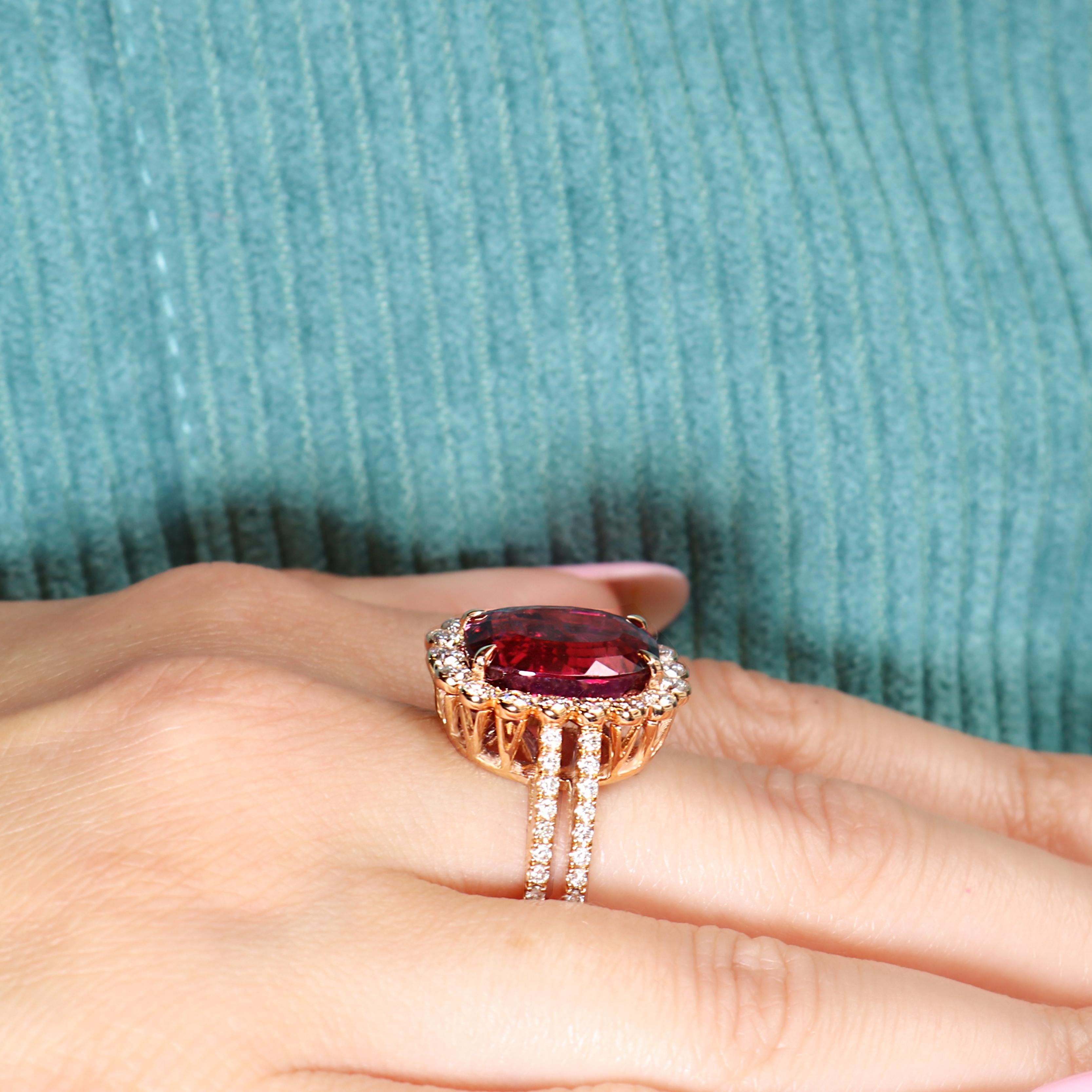 Georgios Collections 18 Karat Rose Gold Pink Tourmaline Diamond Ring For Sale 8