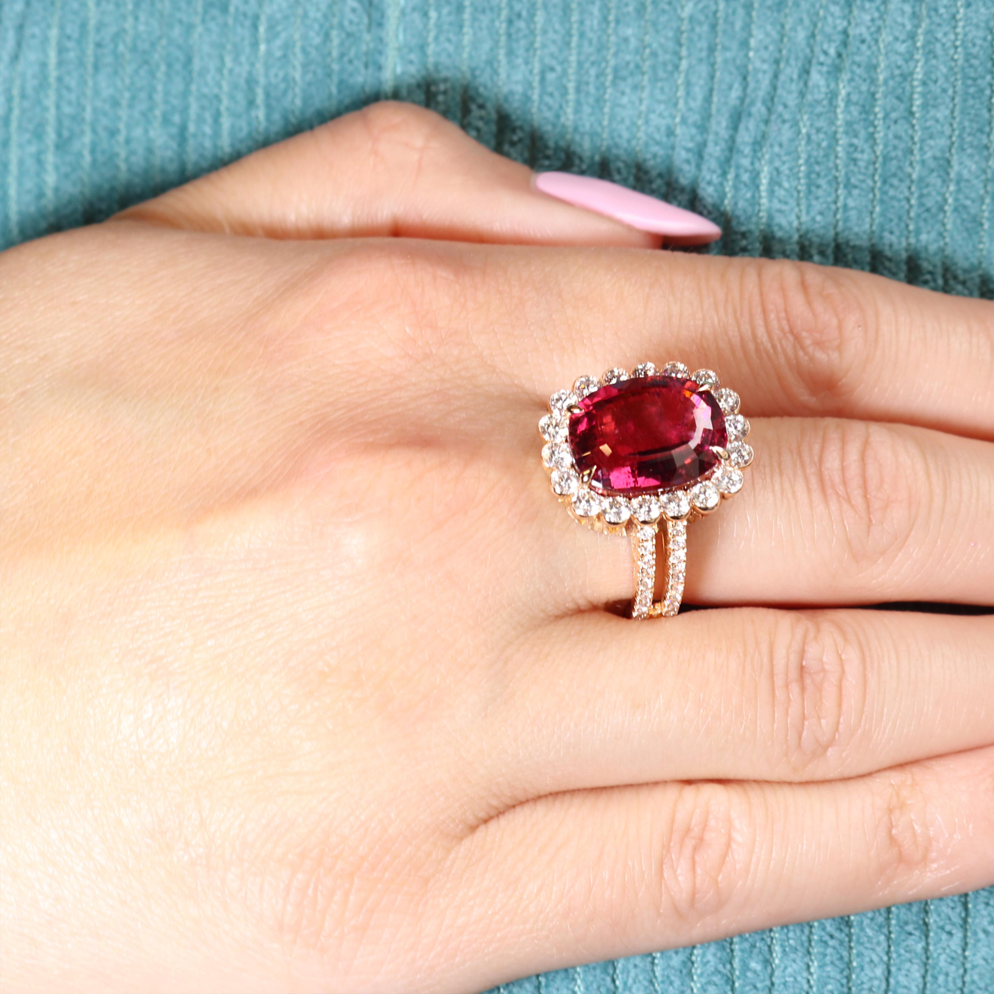 Georgios Collections 18 Karat Rose Gold Pink Tourmaline Diamond Ring For Sale 9