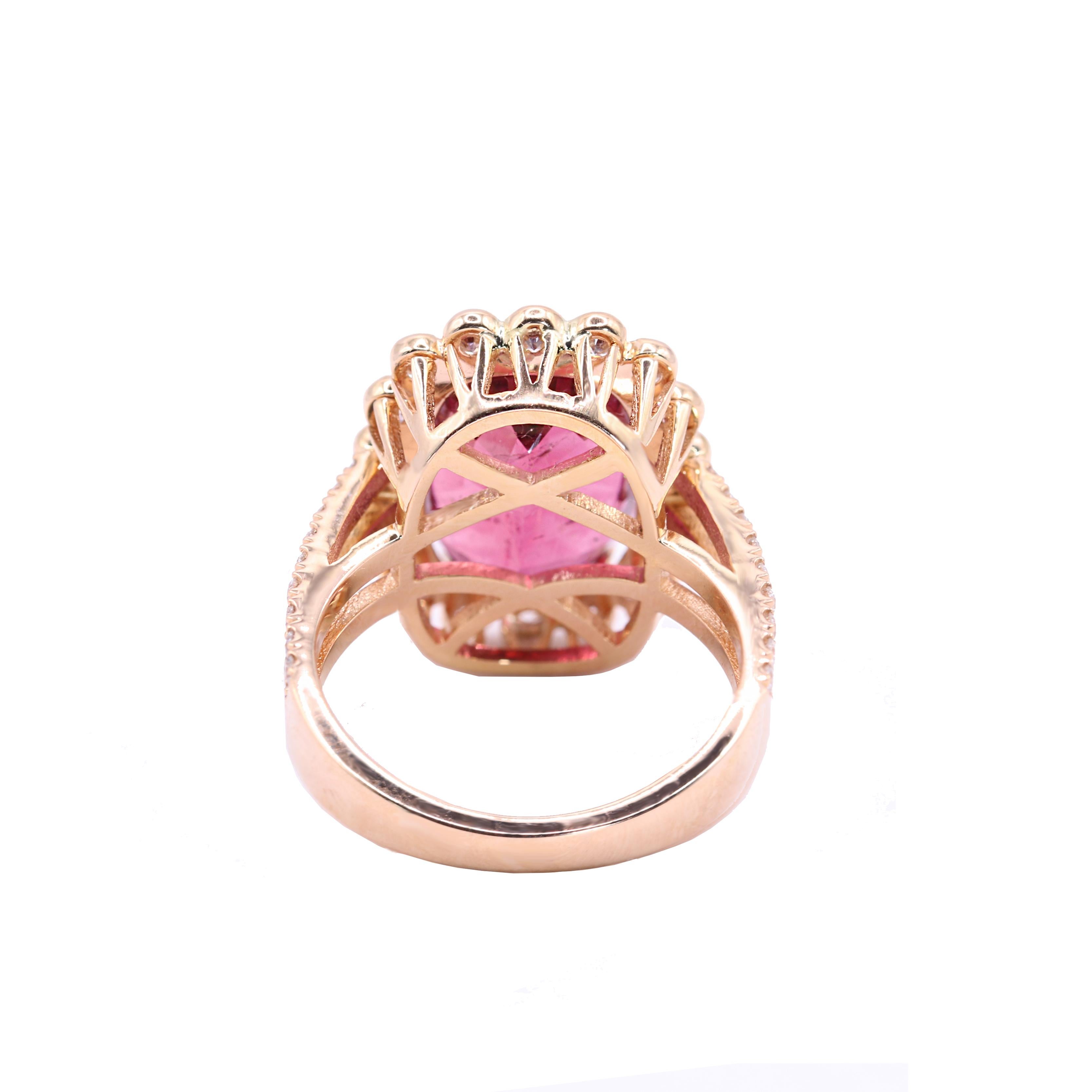 Cabochon Georgios Collections 18 Karat Rose Gold Pink Tourmaline Diamond Ring For Sale