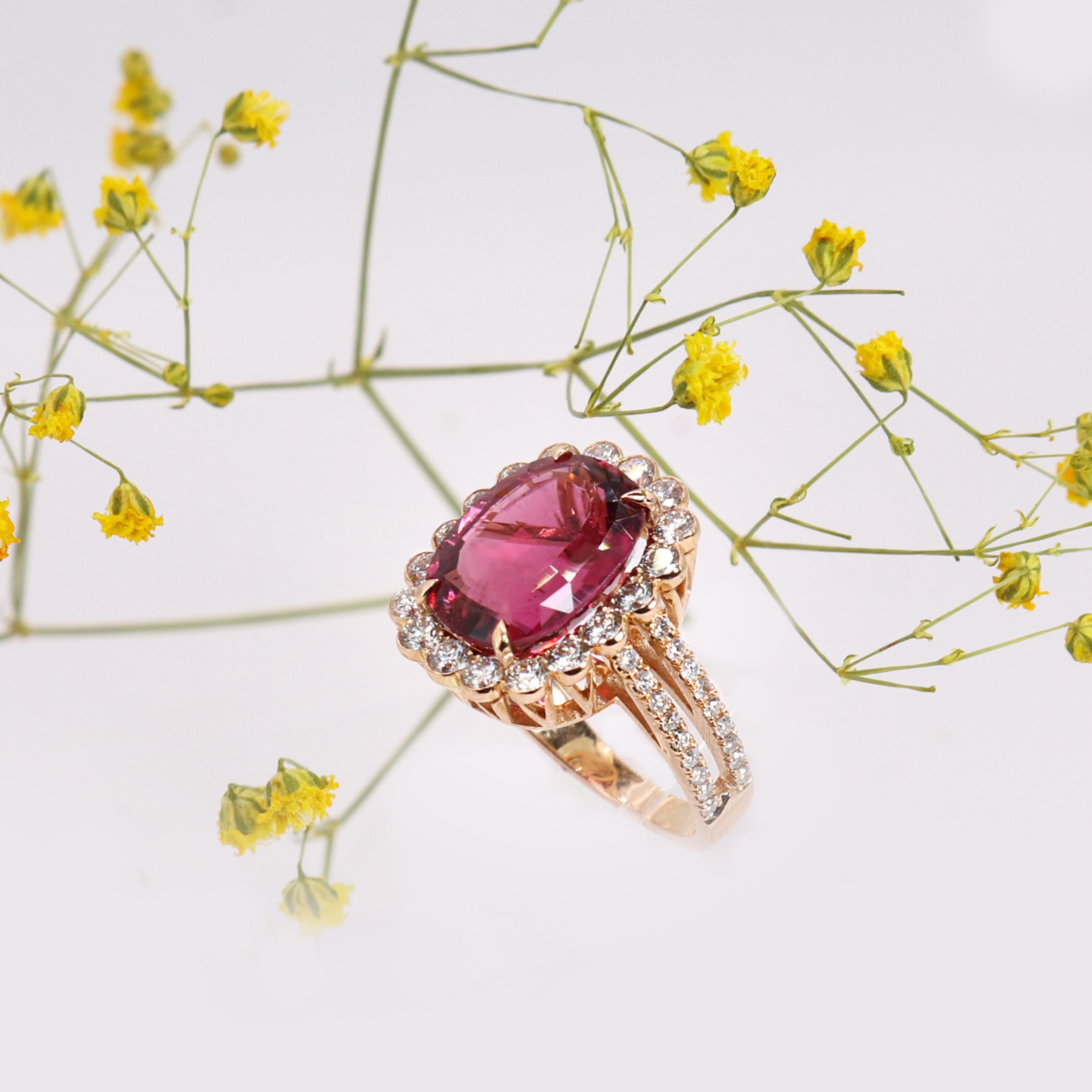 Women's Georgios Collections 18 Karat Rose Gold Pink Tourmaline Diamond Ring For Sale
