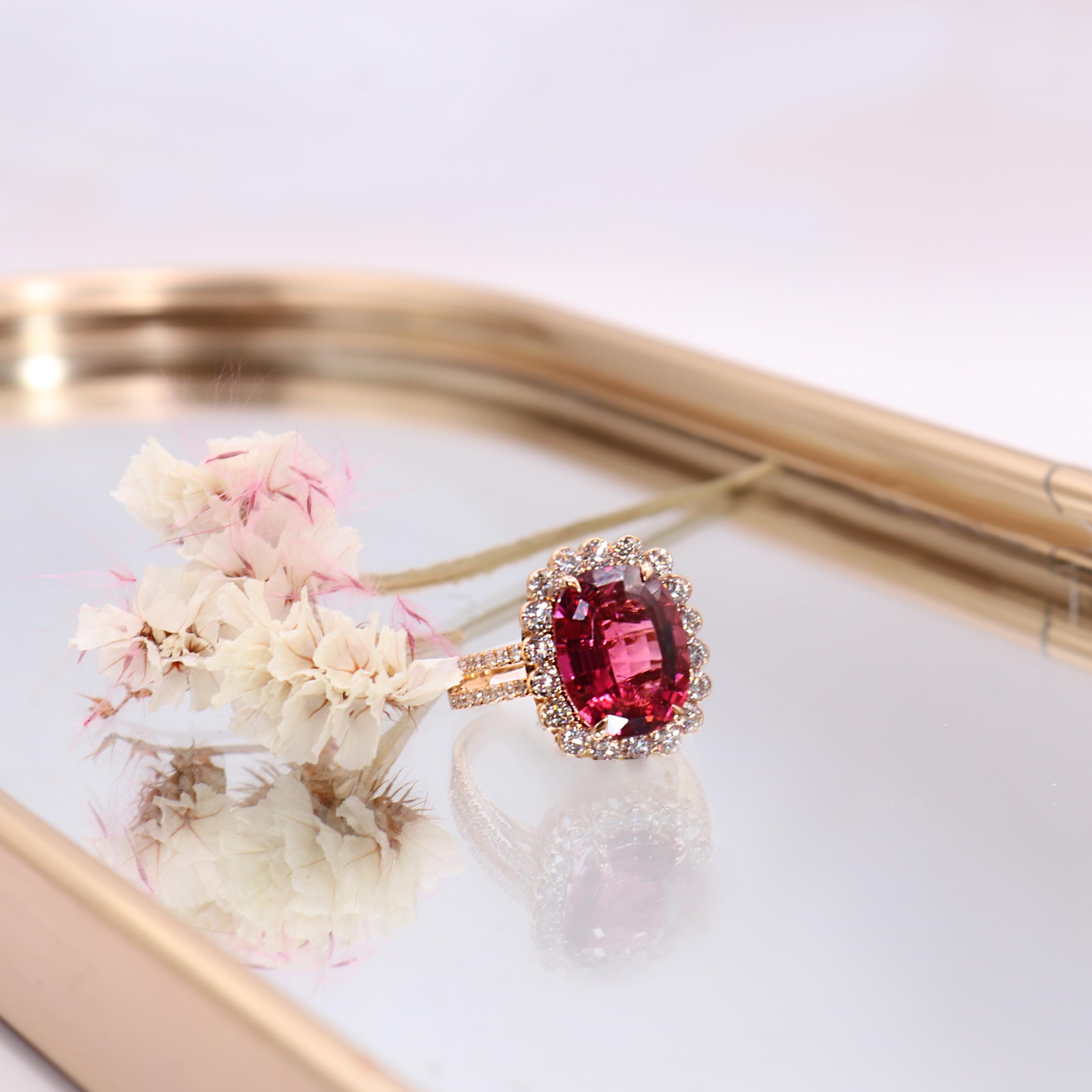 Georgios Collections 18 Karat Rose Gold Pink Tourmaline Diamond Ring For Sale 1