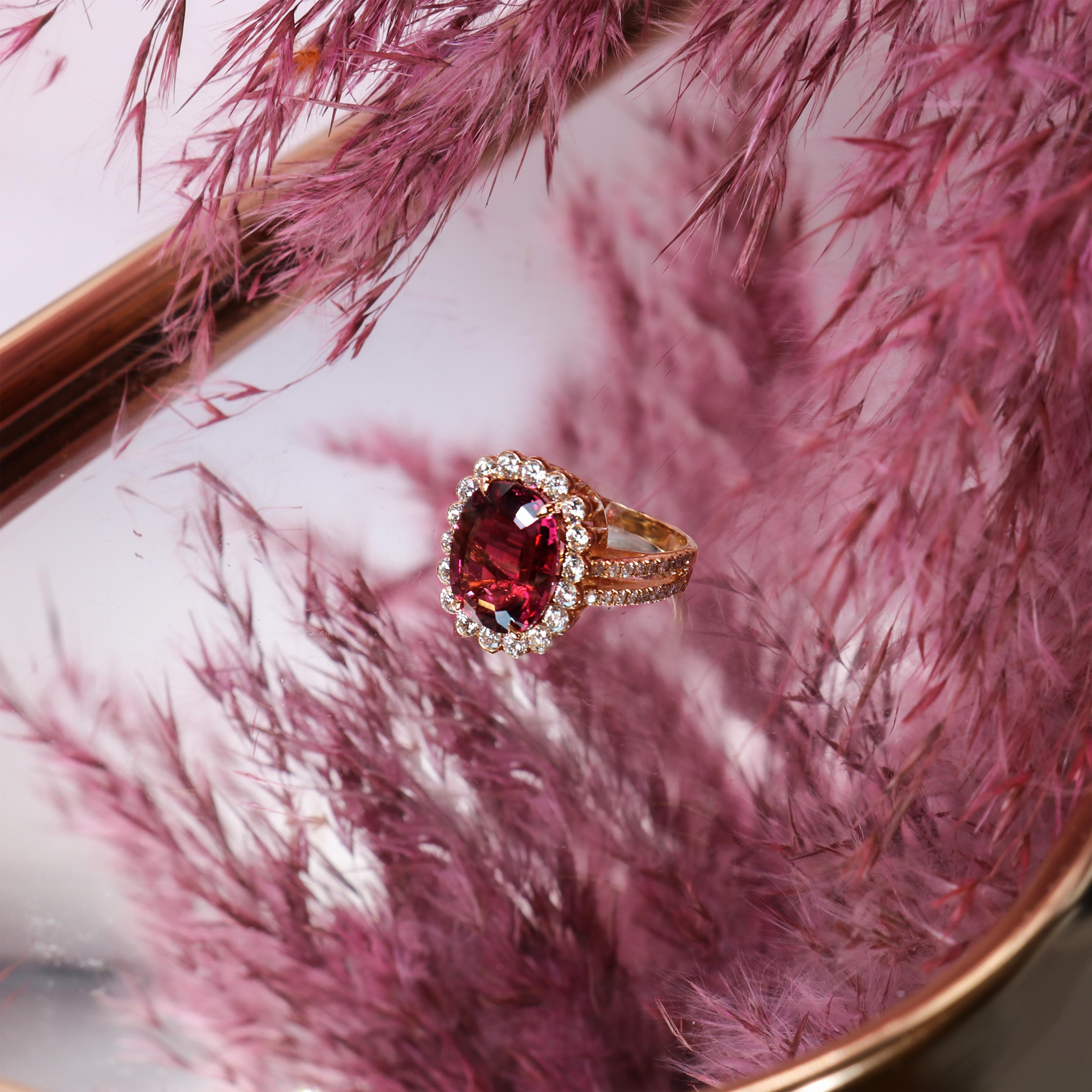 Georgios Collections 18 Karat Rose Gold Pink Tourmaline Diamond Ring For Sale 2