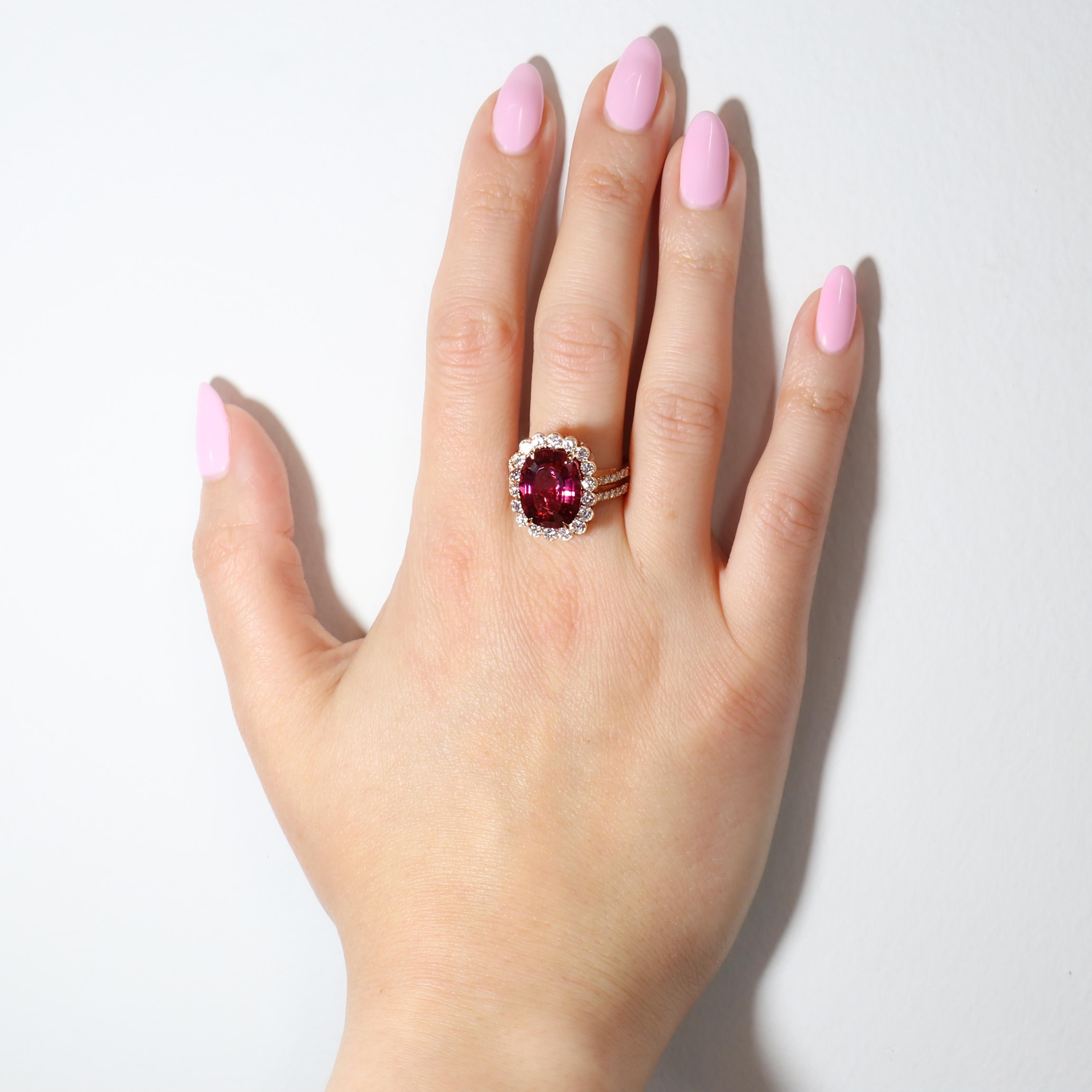 Georgios Collections 18 Karat Rose Gold Pink Tourmaline Diamond Ring For Sale 3