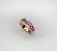 Georgios Collections 18 Karat Rose Gold Rainbow Sapphire and Diamond Band Ring