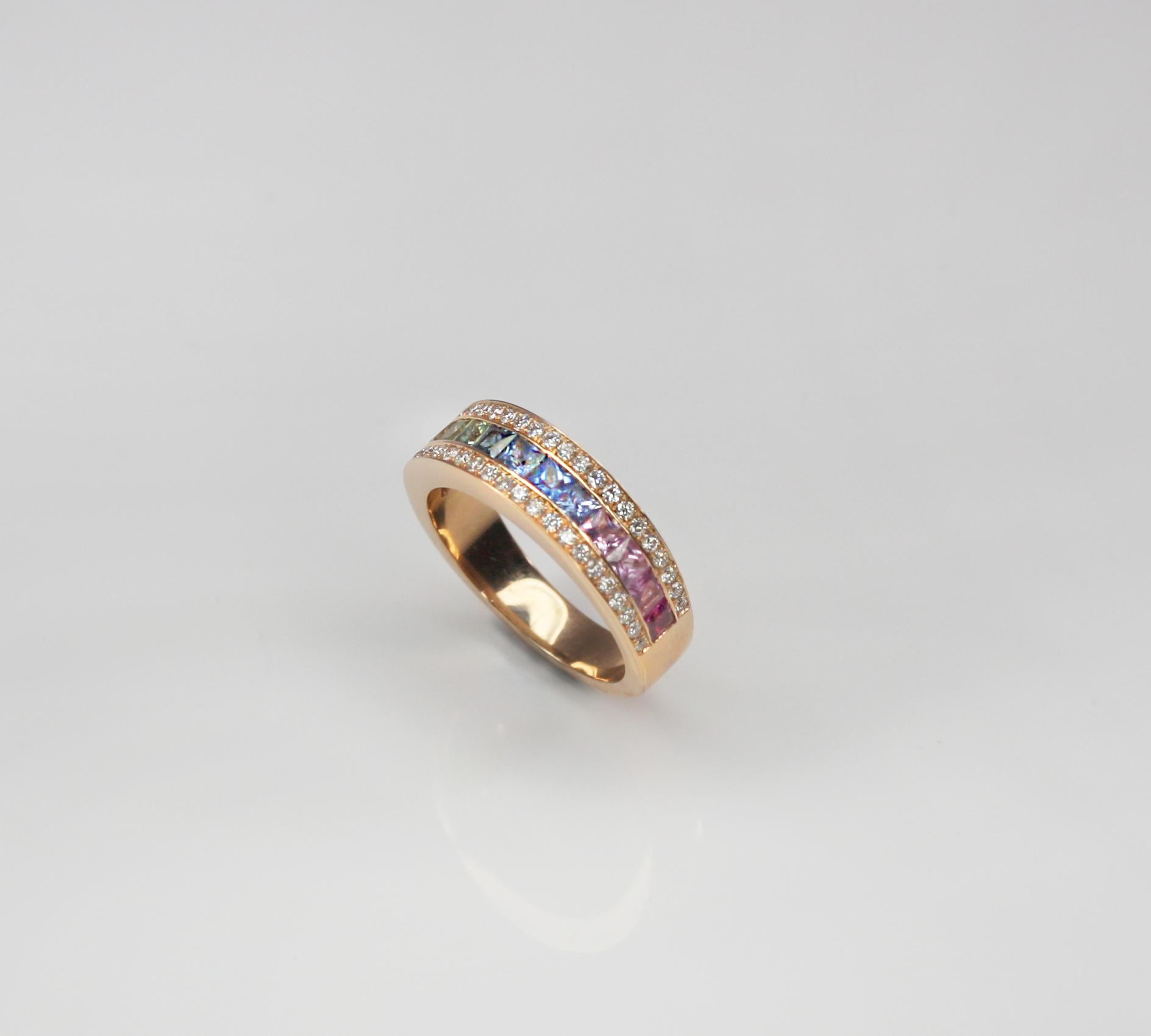 Georgios Collections: 18 Karat Roségold Ring mit Regenbogen-Saphir und Diamant im Zustand „Neu“ im Angebot in Astoria, NY
