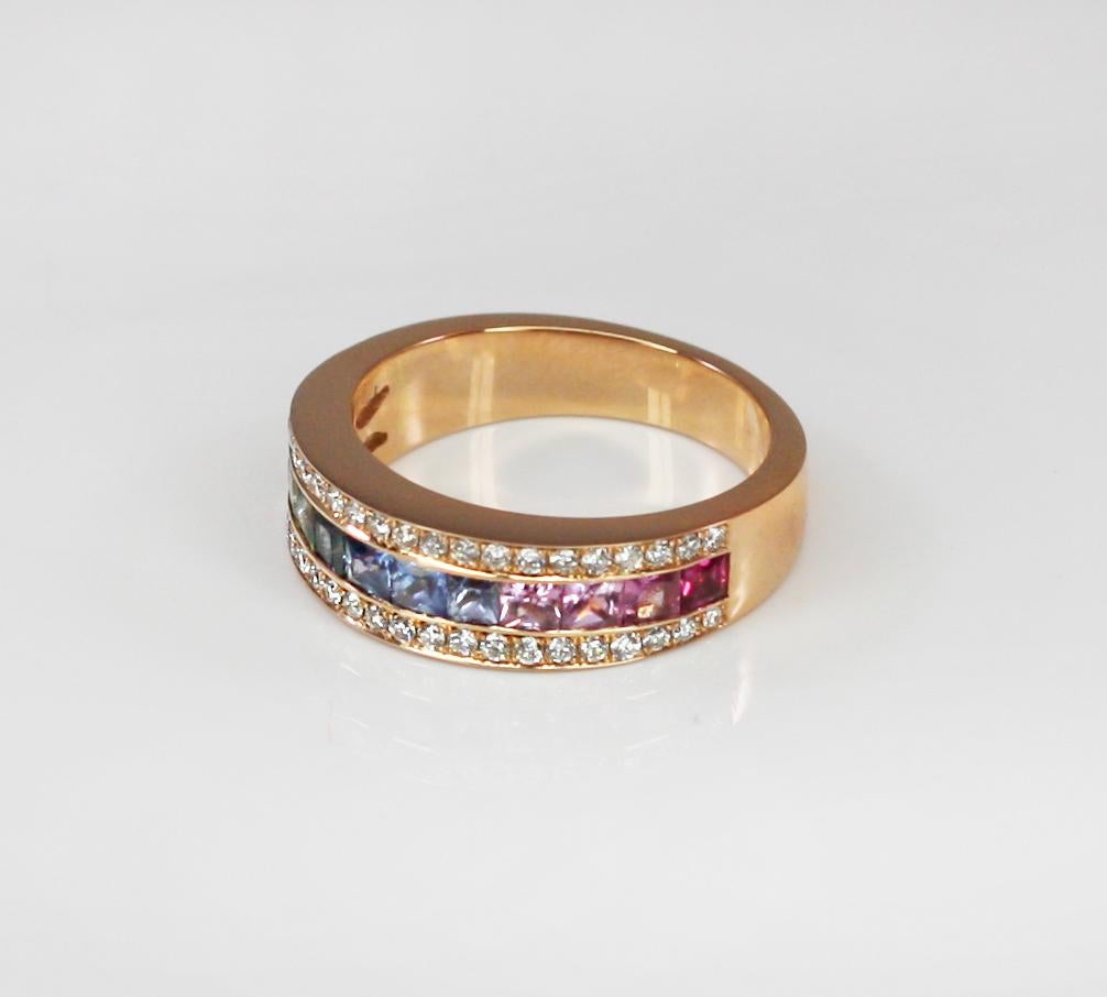 Georgios Collections: 18 Karat Roségold Ring mit Regenbogen-Saphir und Diamant im Angebot 1