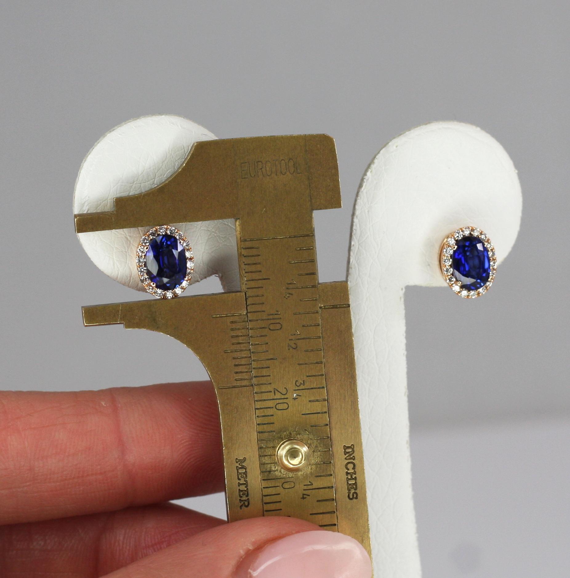 Georgios Collections 18 Karat Rose Gold Sapphire and Diamond Oval Stud Earrings For Sale 4