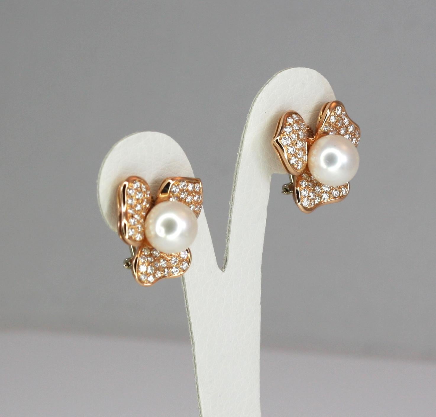 Georgios Collections 18 Karat Rose Gold South Sea Pearl and Diamond Earrings For Sale 2