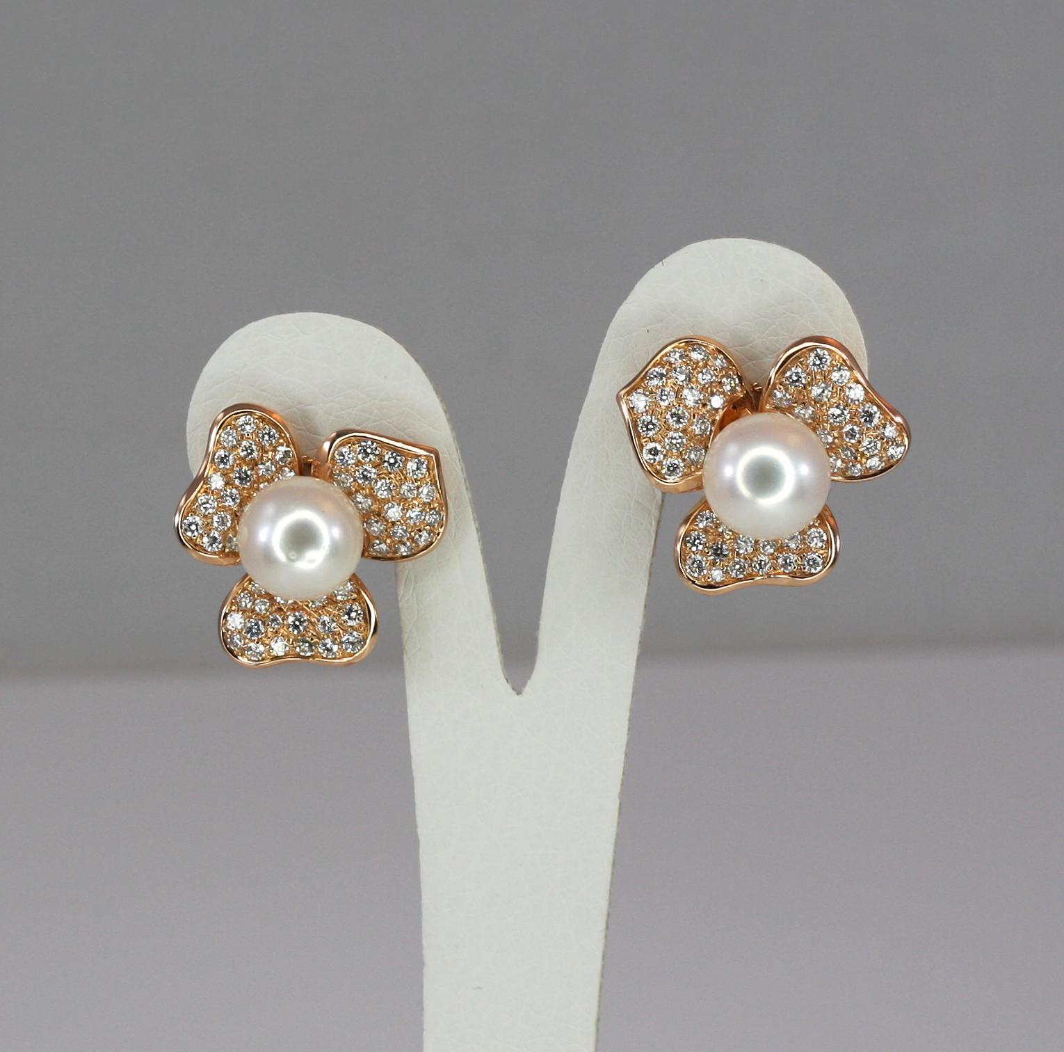 Georgios Collections 18 Karat Rose Gold South Sea Pearl and Diamond Earrings For Sale 3