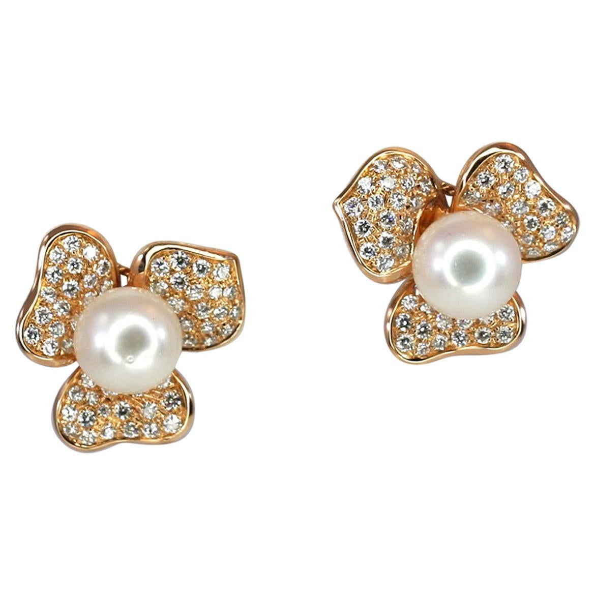 Boucles d'oreilles Georgios Collections en or rose 18 carats, perles des mers du Sud et diamants