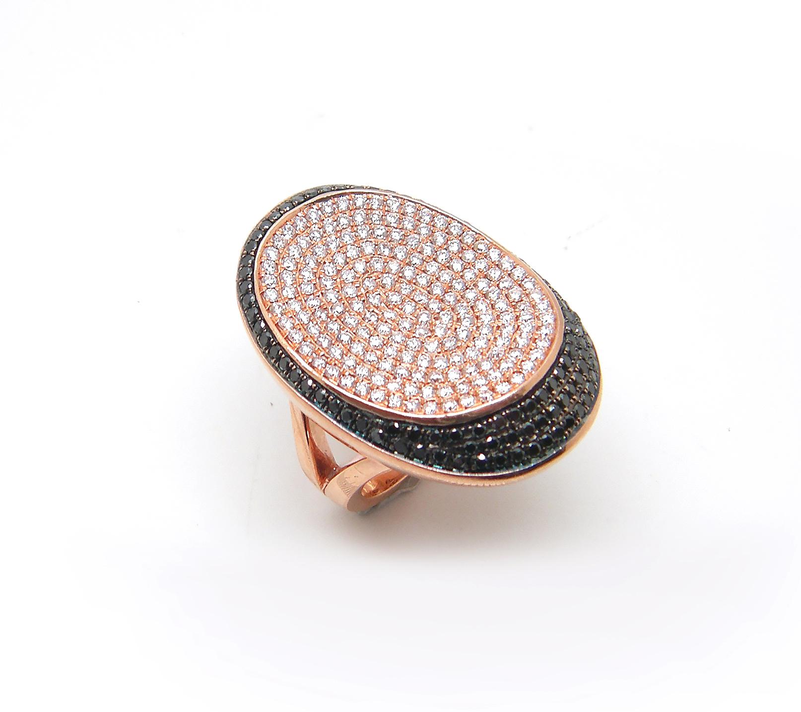 Georgios Collections 18 Karat Rose Gold White and Black Diamond Long Wide Ring For Sale 3