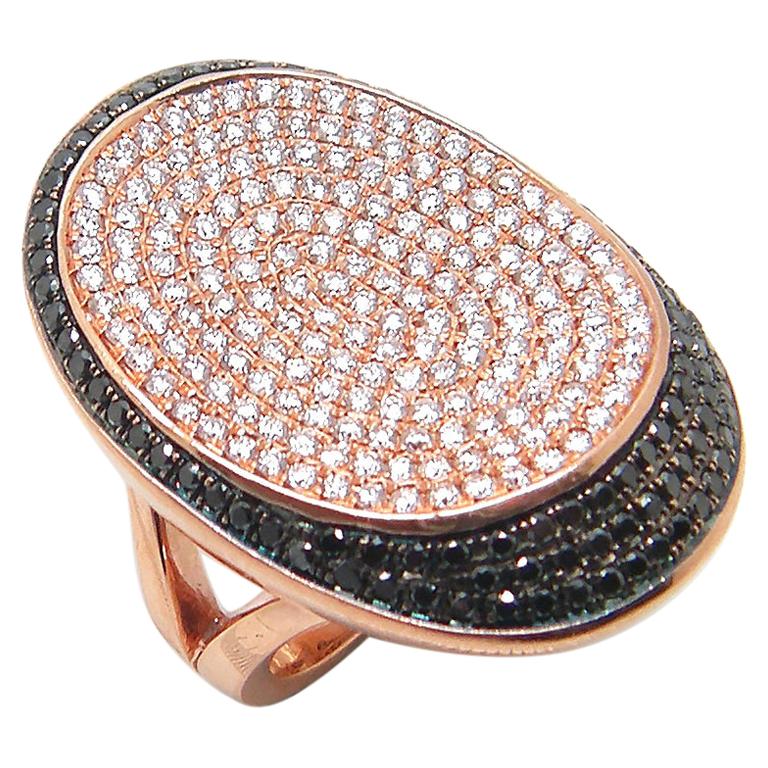 Georgios Collections 18 Karat Rose Gold White and Black Diamond Long Wide Ring