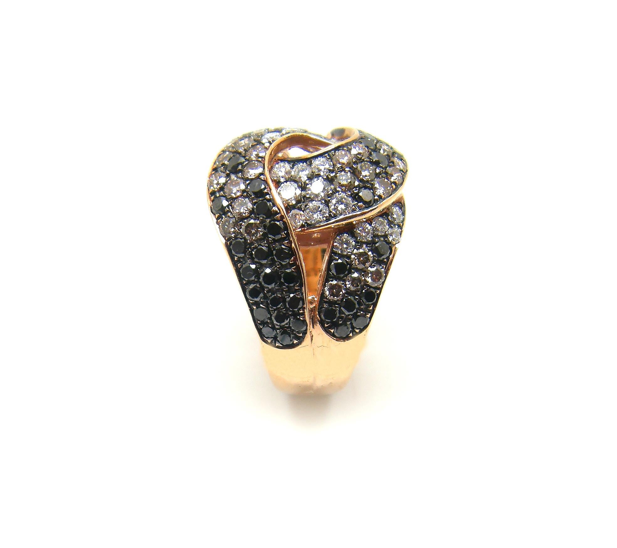 Contemporary Georgios Collections 18 Karat Rose Gold White Black Brown Diamond Wide Band Ring For Sale
