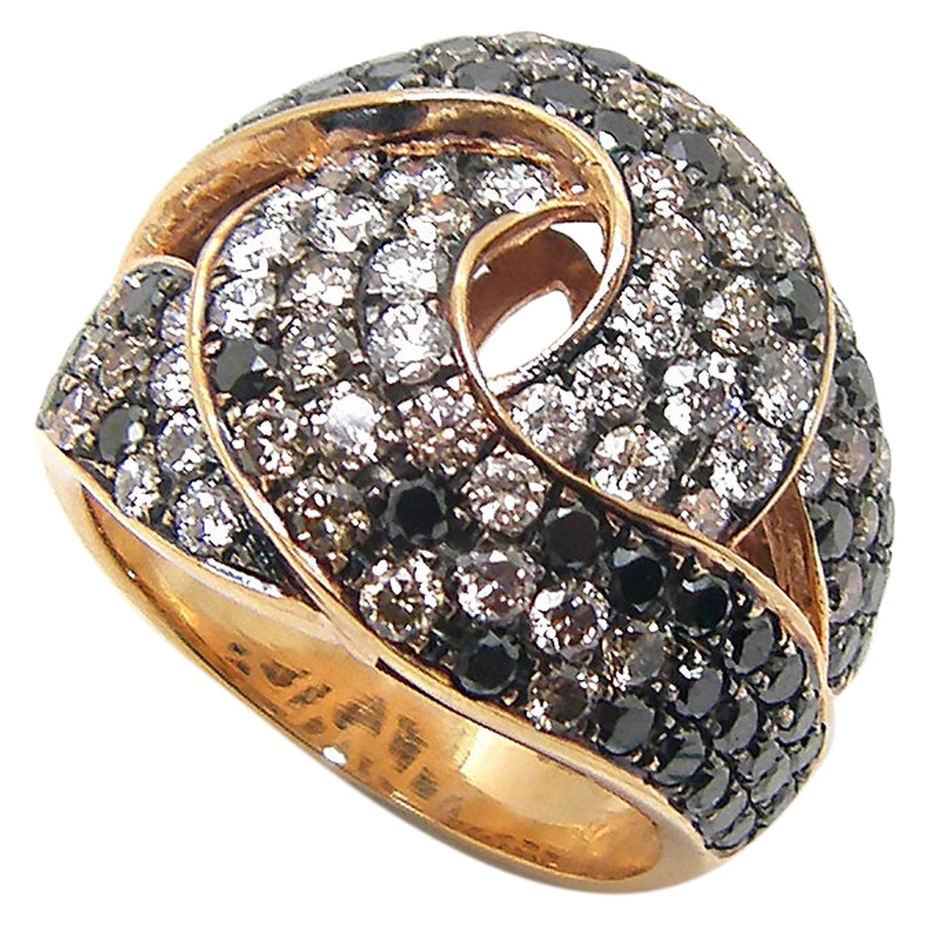 Georgios Collections 18 Karat Rose Gold White Black Brown Diamond Wide Band Ring For Sale