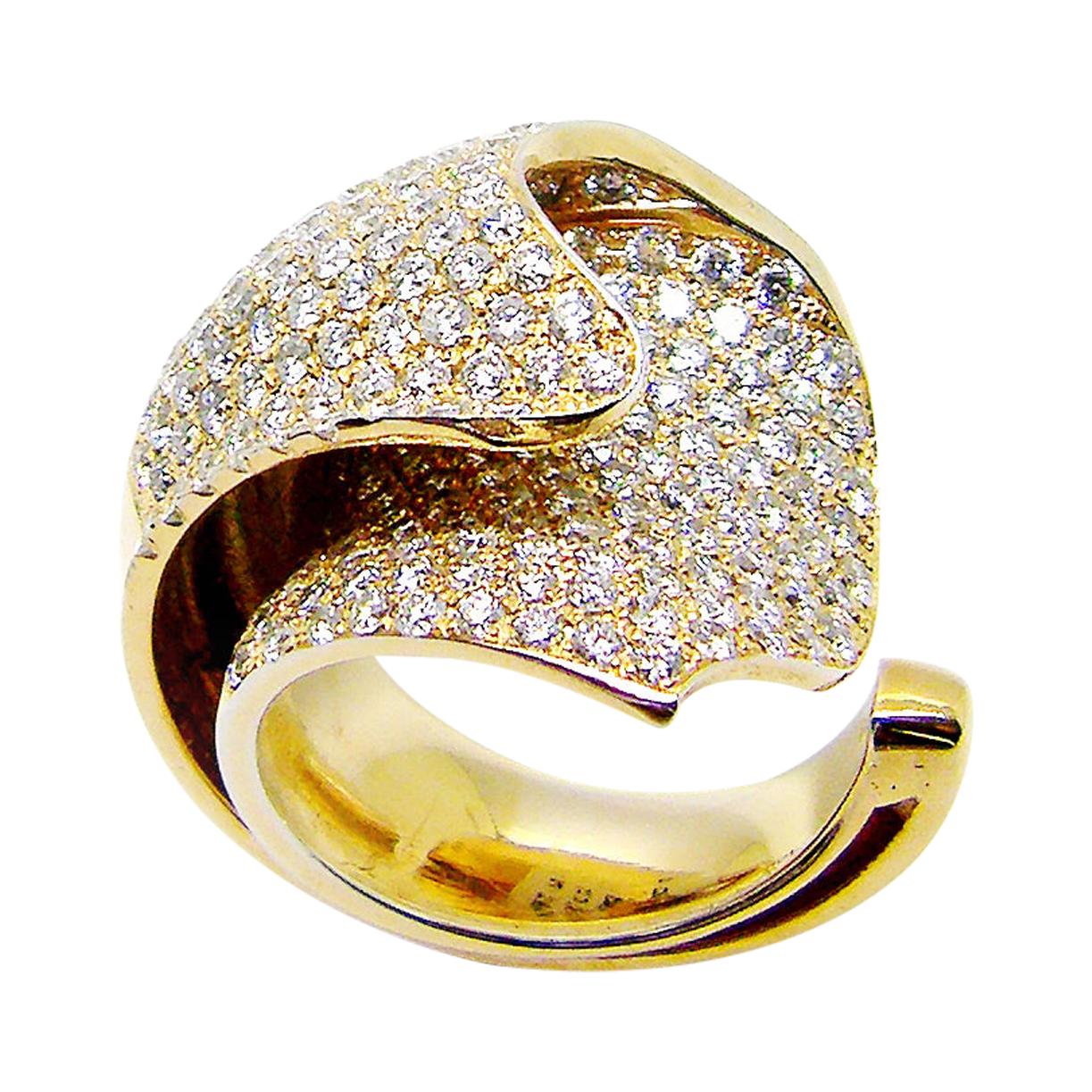 Georgios Collections Bague jonc large à double anneau ouvert en or rose 18 carats et diamants blancs en vente