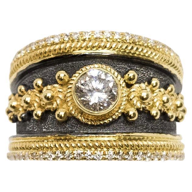 Georgios Collections Bague à anneau bicolore en diamant solitaire 18 carats et rhodium Neuf - En vente à Astoria, NY