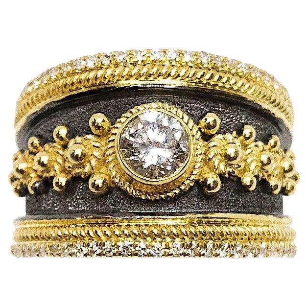 Georgios Collections Bague à anneau bicolore en diamant solitaire 18 carats et rhodium en vente