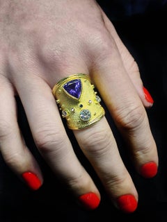 Georgios Collections 18 Karat Wide Band Tanzanite White and Blue Diamond Ring