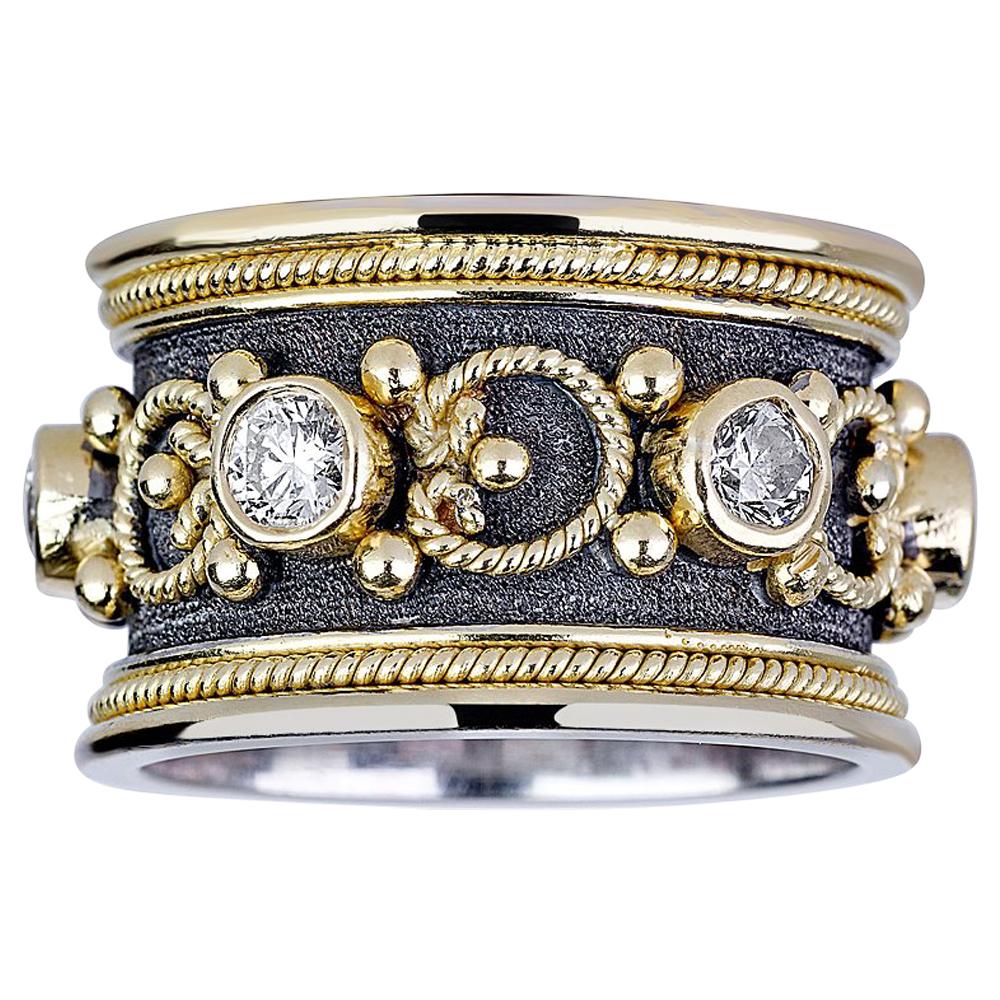 Georgios Collections Bague à large anneau en or bicolore 18 carats et diamants, faite sur mesure