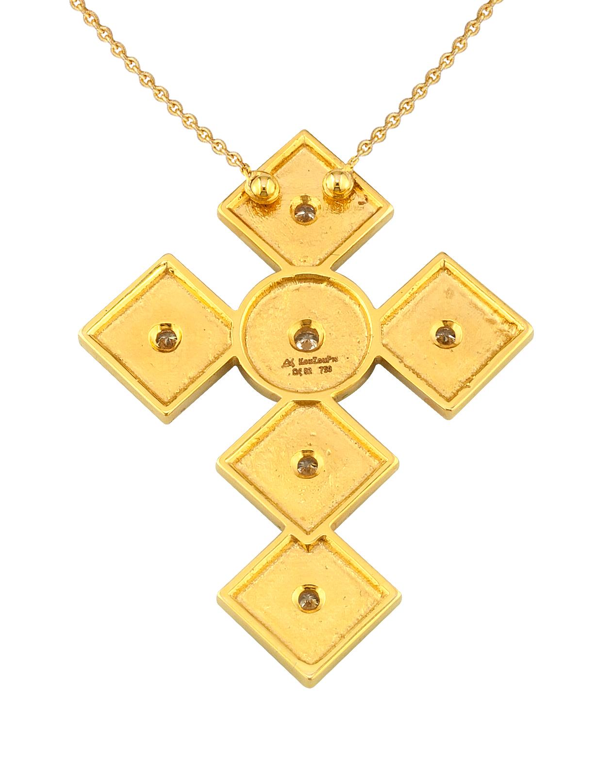 Georgios Collections 18 Karat Two-Tone Gold Diamond Cross Pendant with Chain For Sale 4