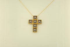 Georgios Collections 18 Karat Two-Tone Gold Diamond Cross Pendant with Chain