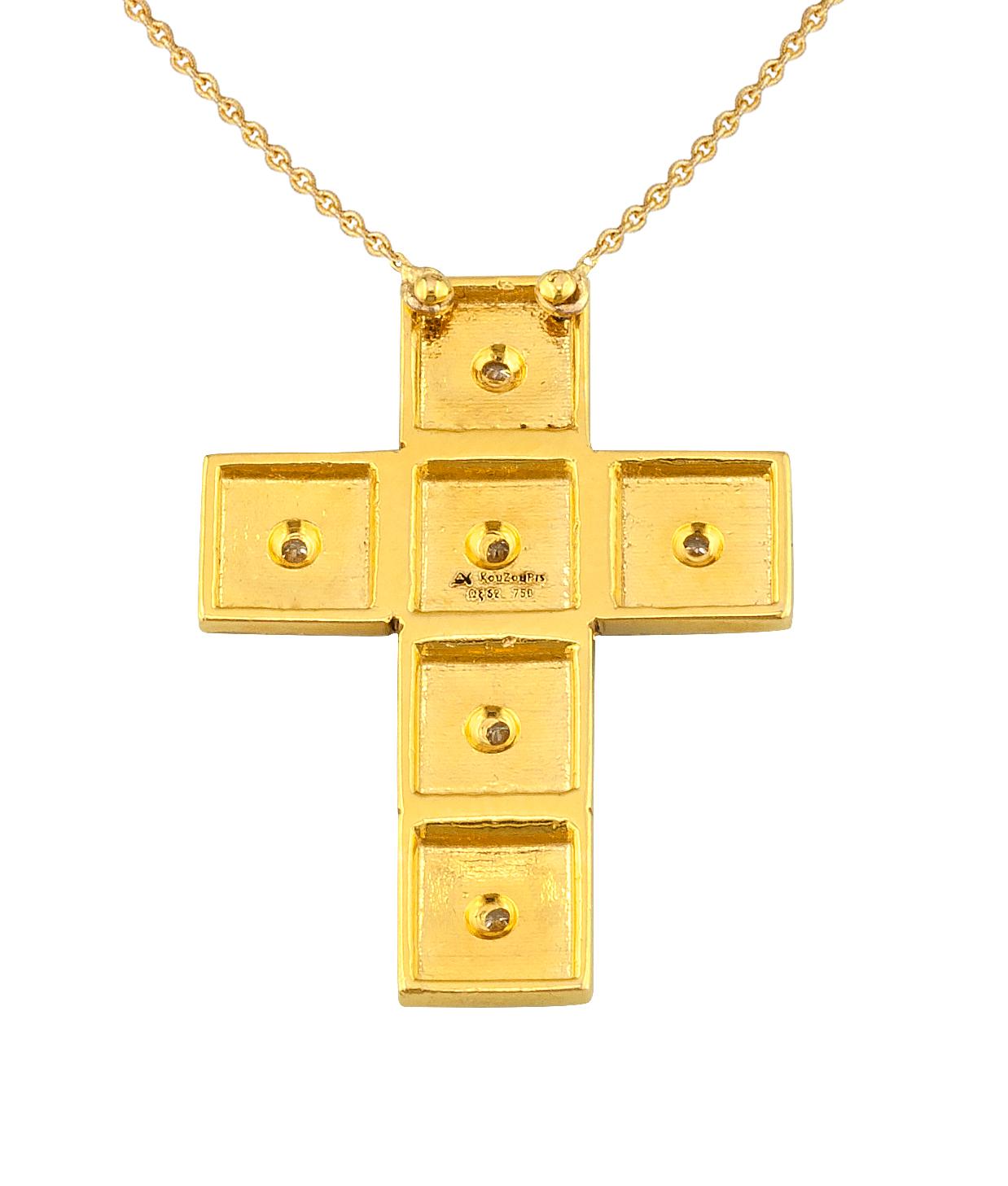 Georgios Collections 18 Karat Two-Tone Gold Diamond Cross Pendant with Chain In New Condition For Sale In Astoria, NY