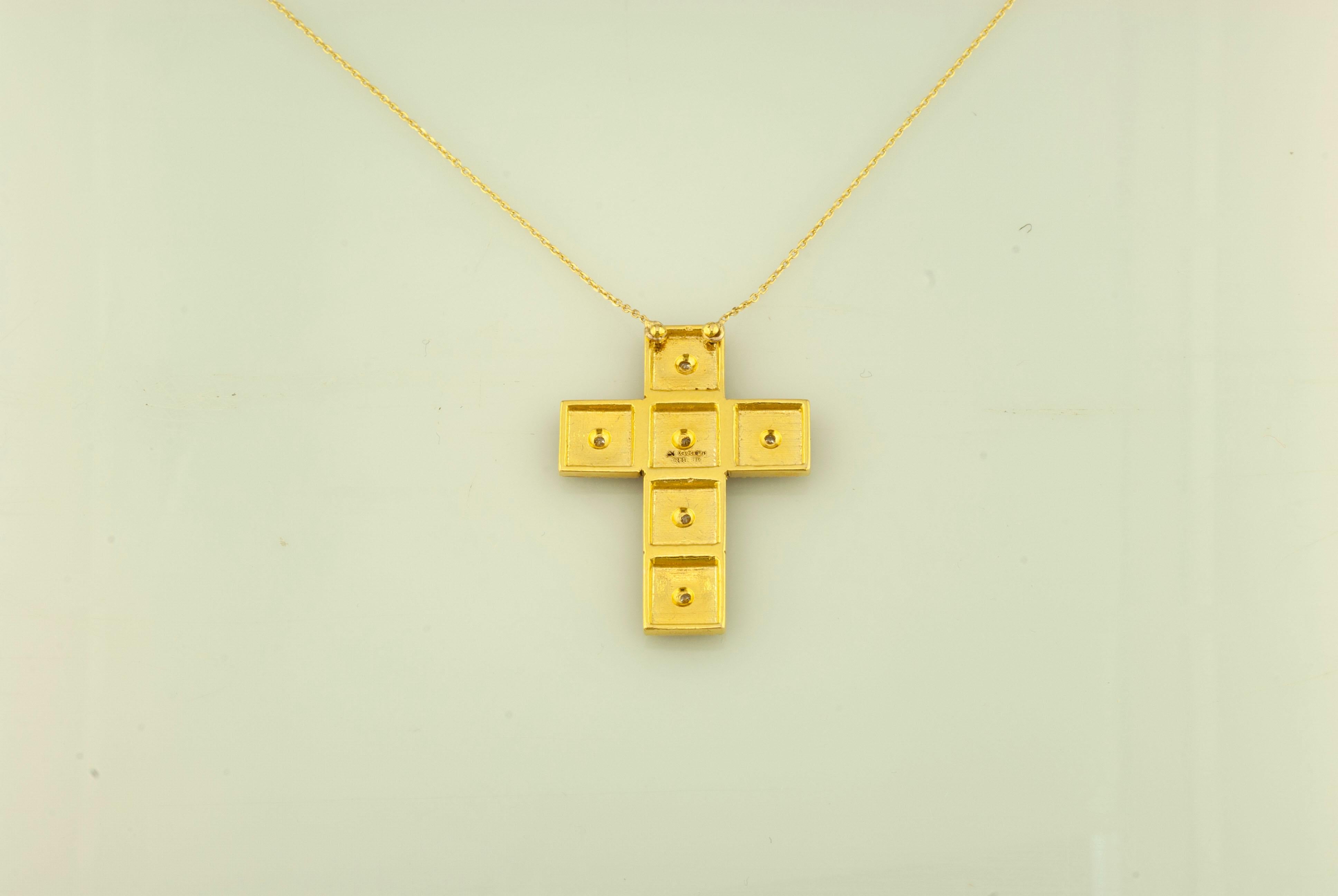 Women's or Men's Georgios Collections 18 Karat Two-Tone Gold Diamond Cross Pendant with Chain For Sale