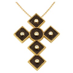 Georgios Collections 18 Karat Two-Tone Gold Diamond Cross Pendant with Chain