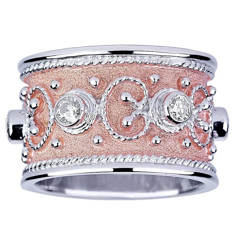 Georgios Collections 18 Karat Weiß- und Roségold Diamant Granulierter Ring