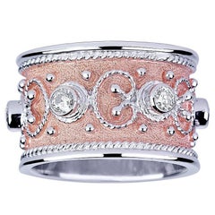Anello a fascia con diamante granulato in oro bianco e rosa 18 carati Georgios Collections