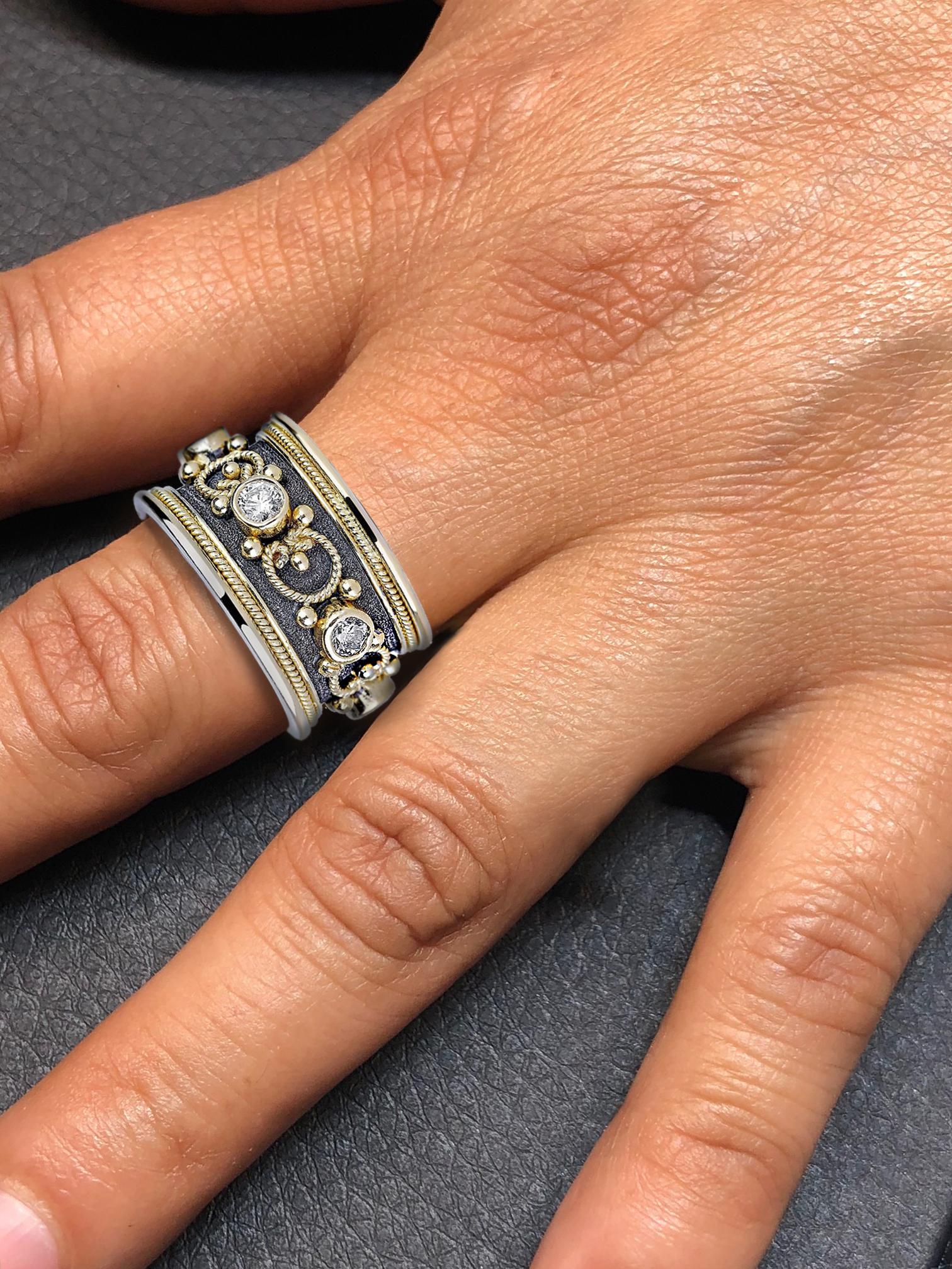 Round Cut Georgios Collections 18 Karat White and Yellow Gold Two-tone Diamond Band Ring For Sale
