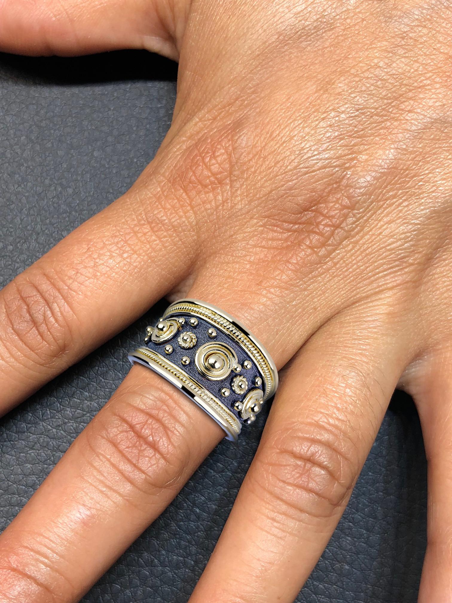 Georgios Collections 18 Karat White and Yellow Gold Byzantine Ring  In New Condition In Astoria, NY