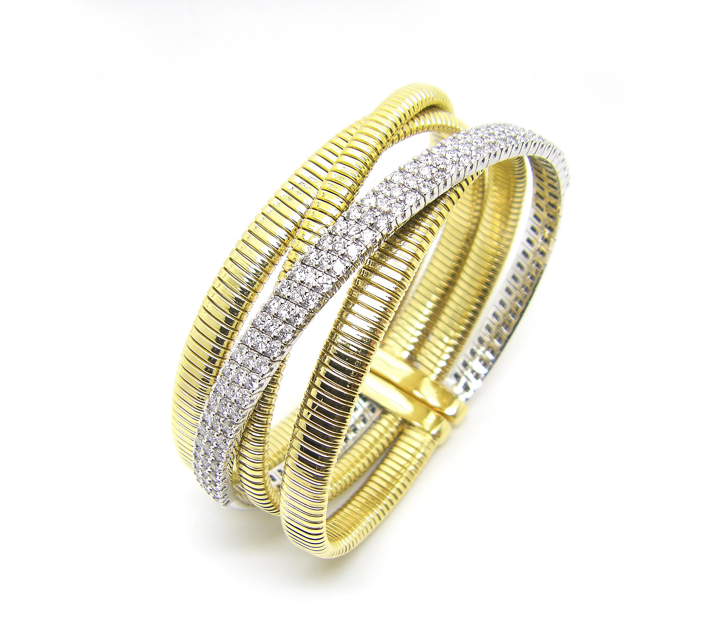 Georgios Collections Bracelet manchette en or blanc et jaune 18 carats avec diamants en vente 4