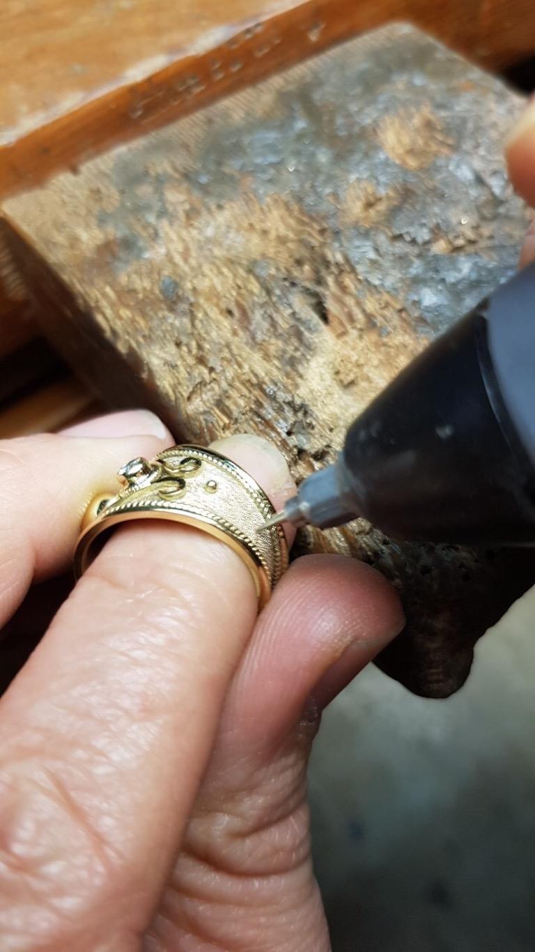 Georgios Collections 18 Karat White and Yellow Gold Diamond Granulated Band Ring In New Condition For Sale In Astoria, NY