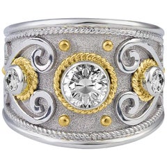 Georgios Collections 18 Karat White and Yellow Gold Diamond Granulated Ring