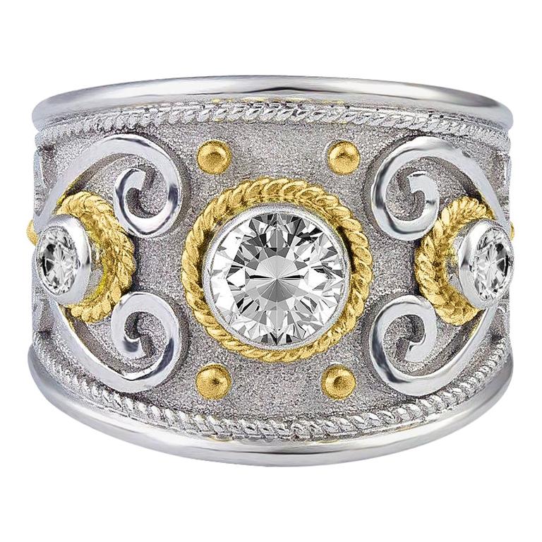 Georgios Collections Anillo de Oro Blanco y Amarillo de 18 Quilates con Diamantes Granulados