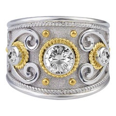 Georgios Collections 18 Karat White and Yellow Gold Diamond Granulated Band Ring