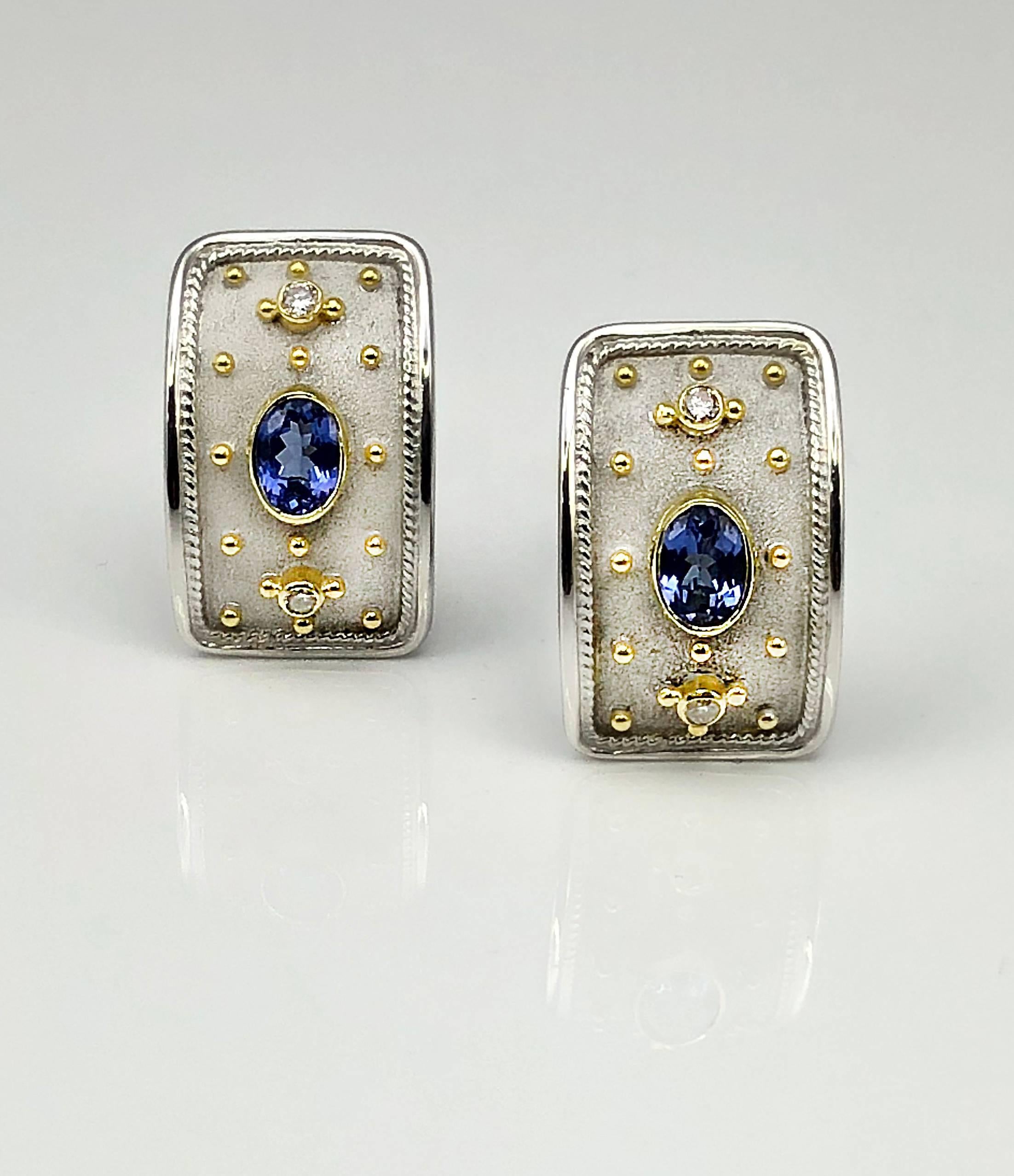 Byzantine Georgios Collections 18 Karat White and Yellow Gold Tanzanite Diamond Earrings