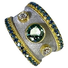 Georgios Collections 18 Karat White and Yellow Gold Solitaire Blue Diamond Ring