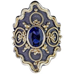 Georgios Collections Anillo ancho de tanzanita de oro blanco y amarillo de 18 quilates y rodio