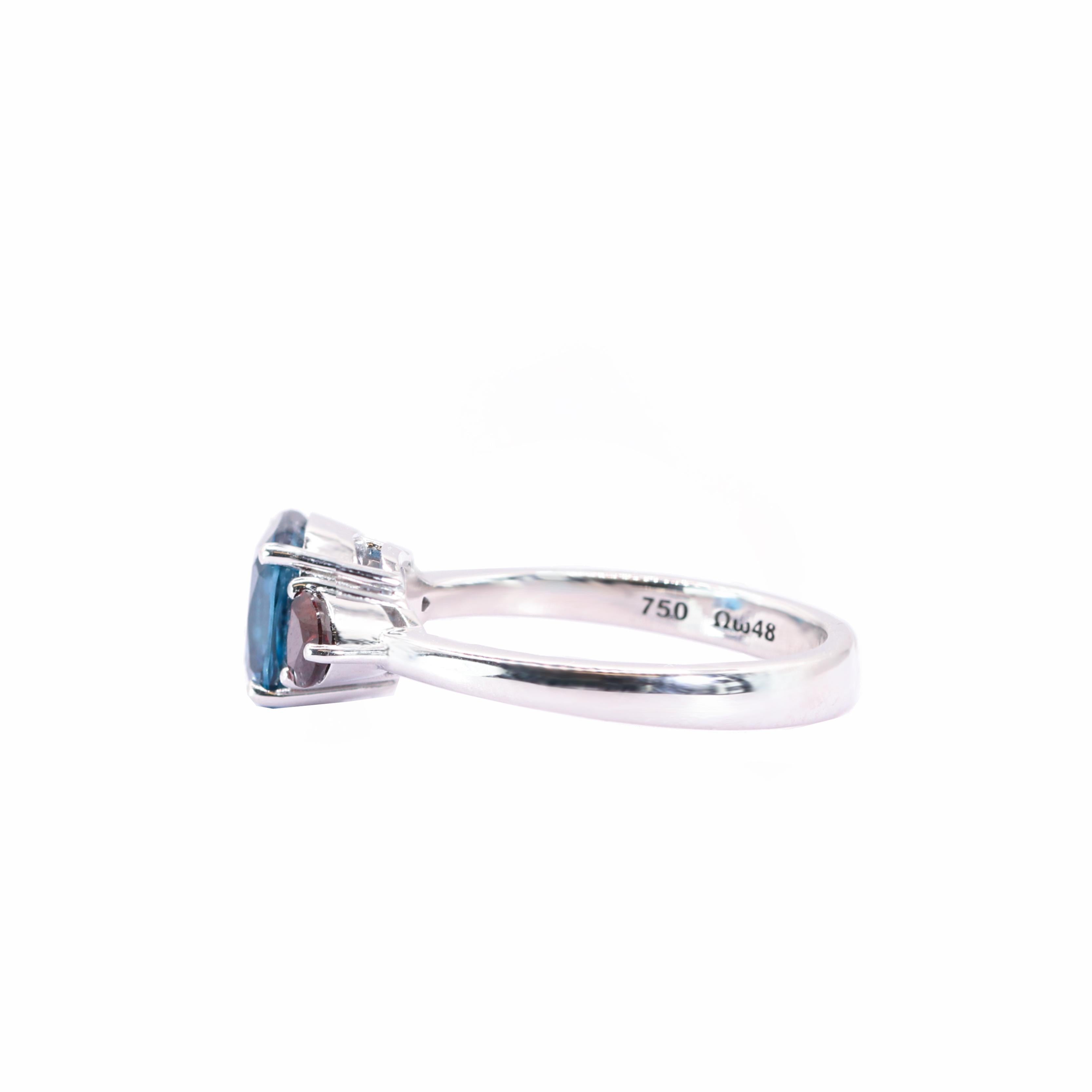 Contemporain Georgios Collections 18 Karat White Blue Topaz Cushion Ring with Rubies en vente