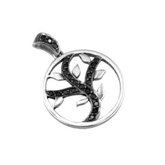 Georgios Collections 18 Karat White Gold and Black Diamond Round Leaf Pendant