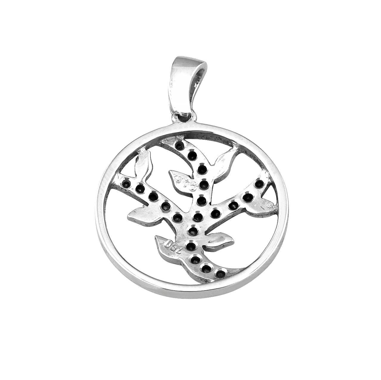 Women's or Men's Georgios Collections 18 Karat White Gold and Black Diamond Round Leaf Pendant For Sale